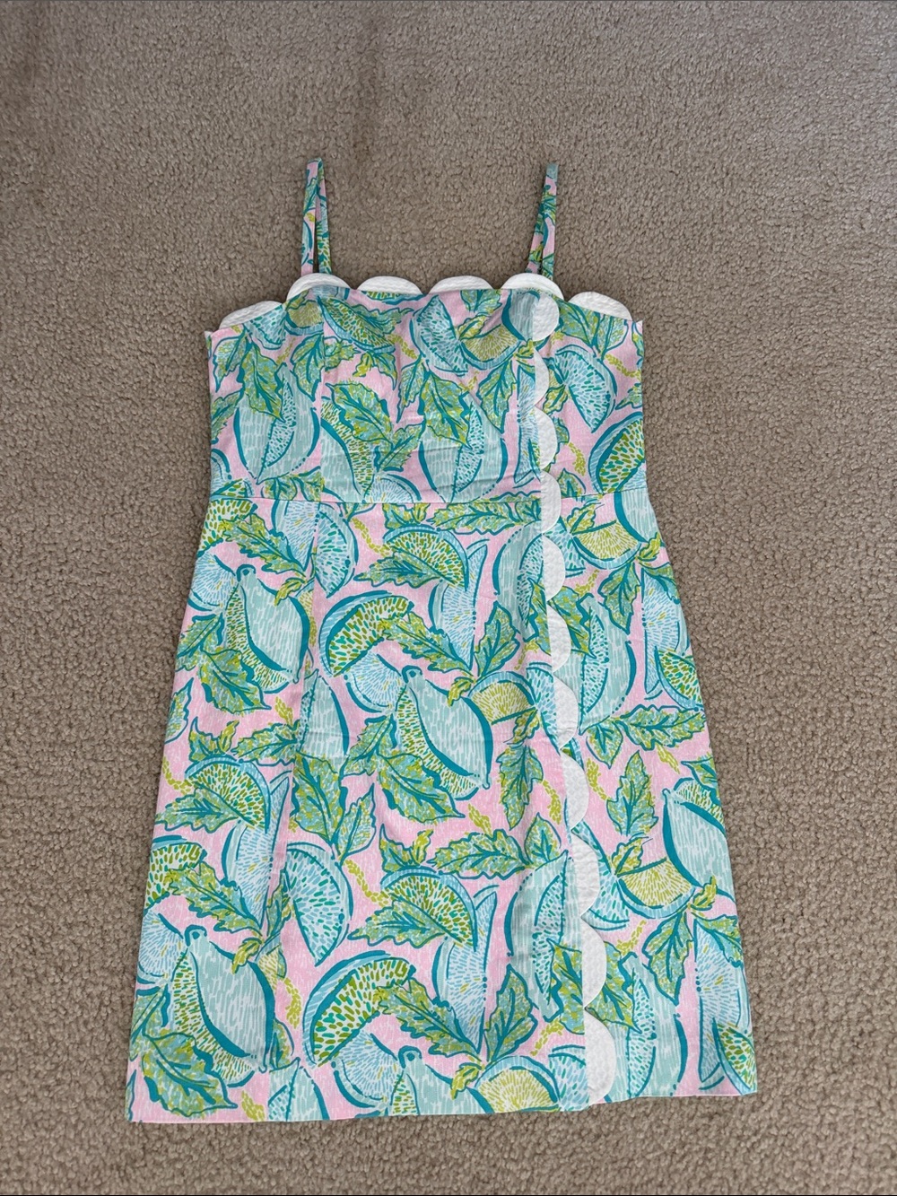 Lilly Pulitzer Pink, Aqua & Green Tropical Leaf Strapless Dress